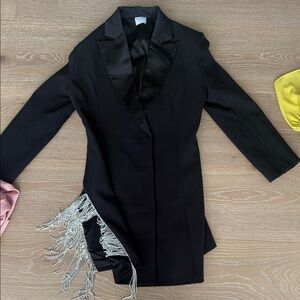 Chic Black Blazer with Silver Fringe